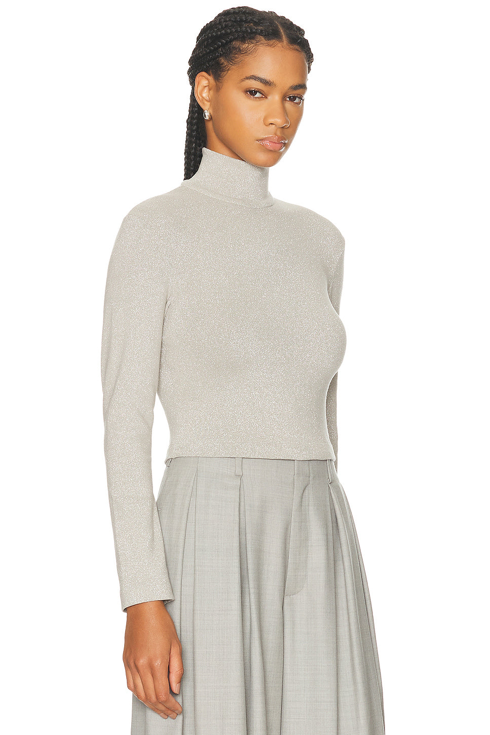 Metallic Jersey Mockneck Cropped Top