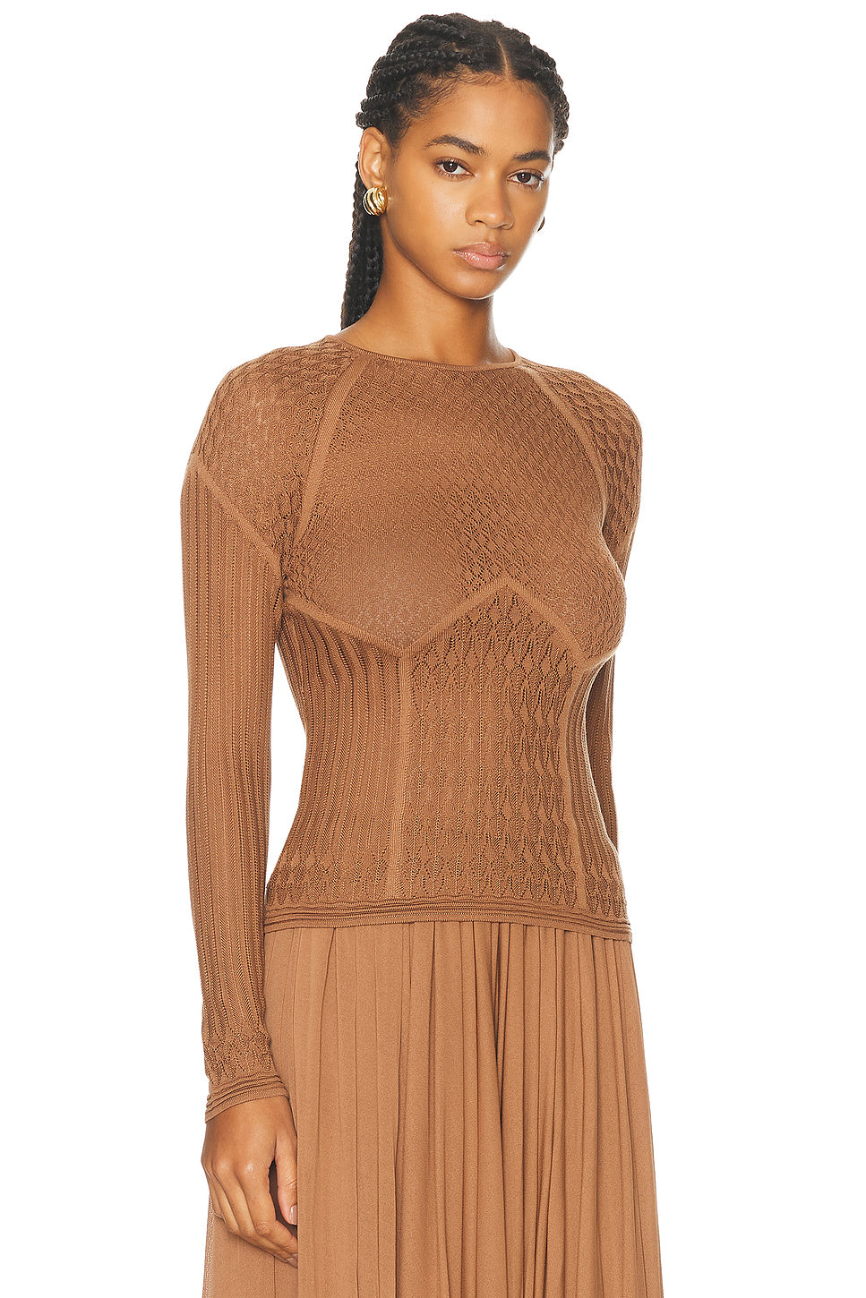 Lace Pointelle Raglan-Sleeve Sweater