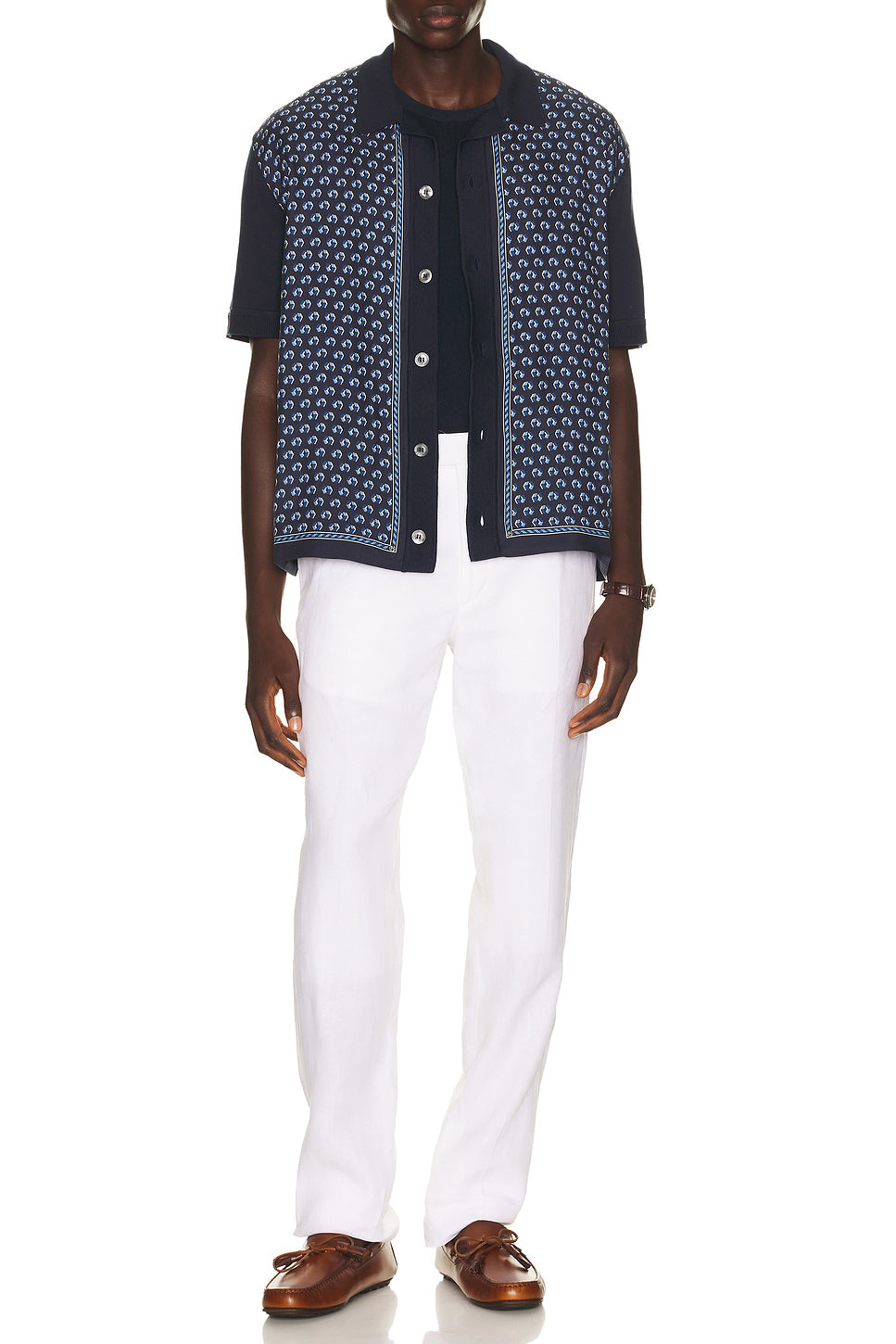 Short Sleeve Shirt Woven Print Camp Collar