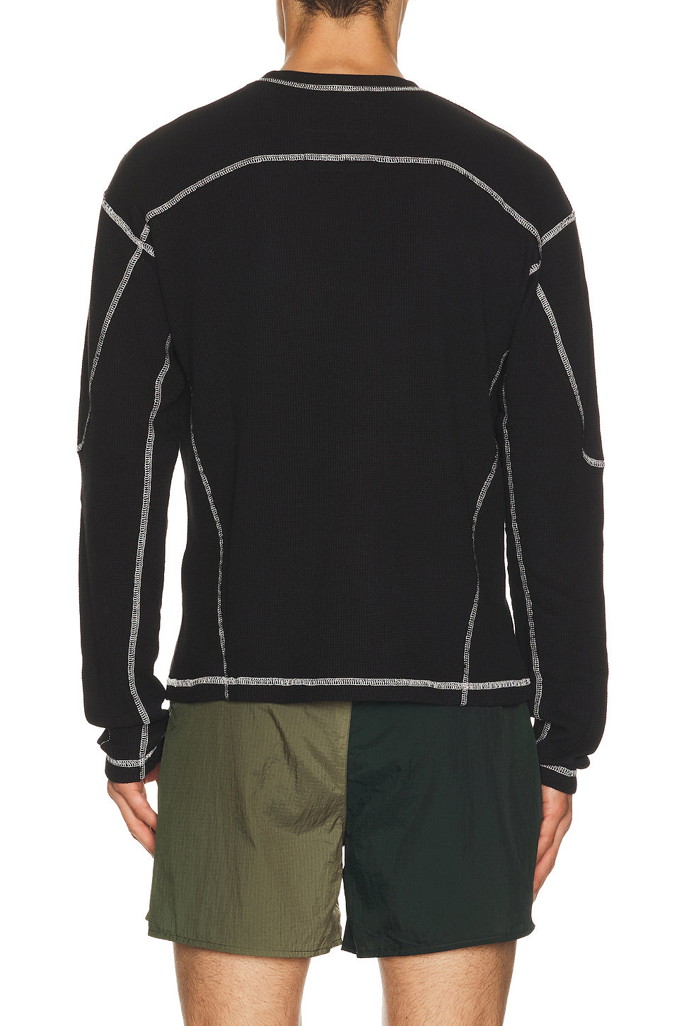 Paneled Thermal Waffle Knit Long Sleeve Shirt