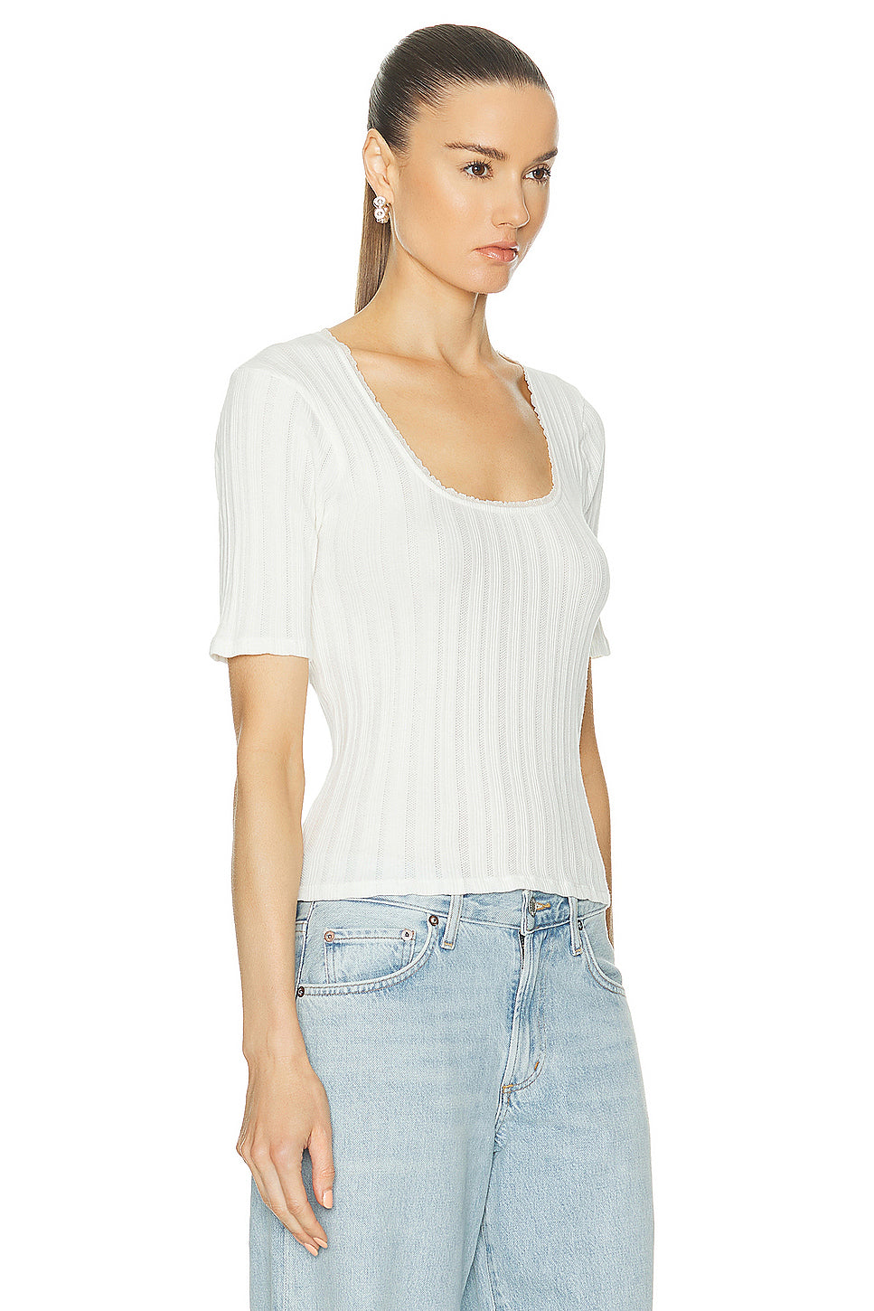 Pointelle Scoop Neck Tee