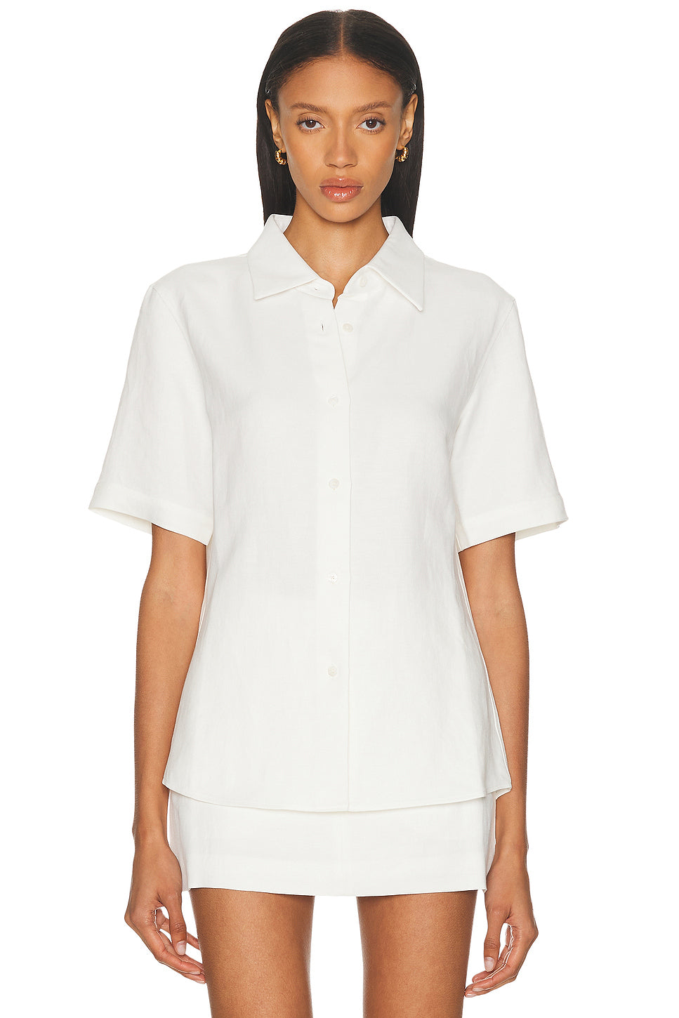 Short Sleeve Linen Button Up Top