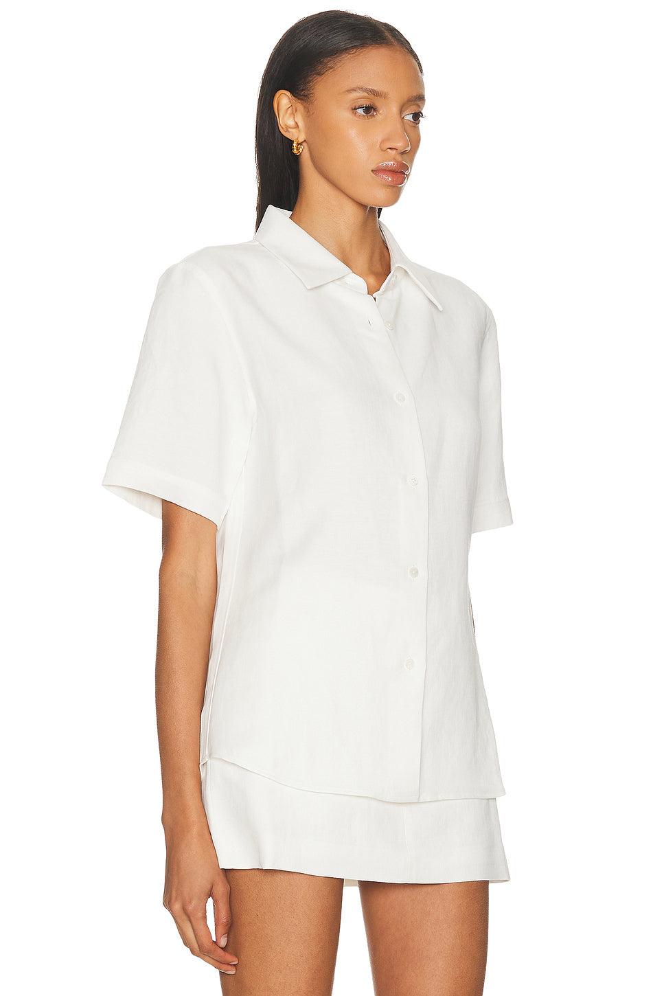 Short Sleeve Linen Button Up Top