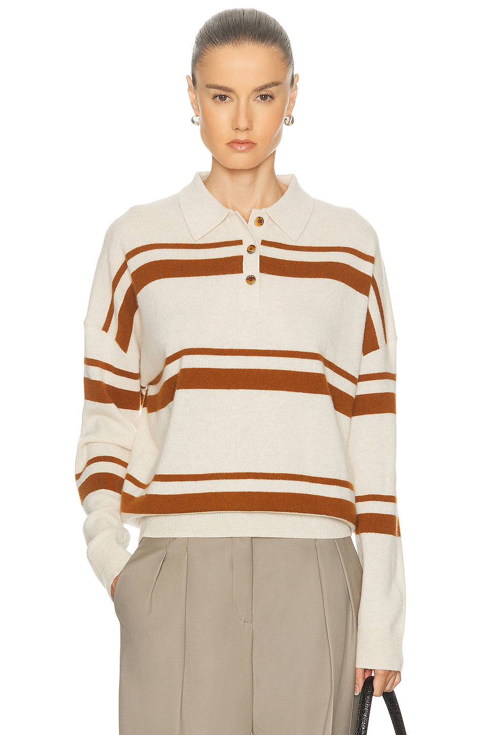 Cashmere Striped Polo Top