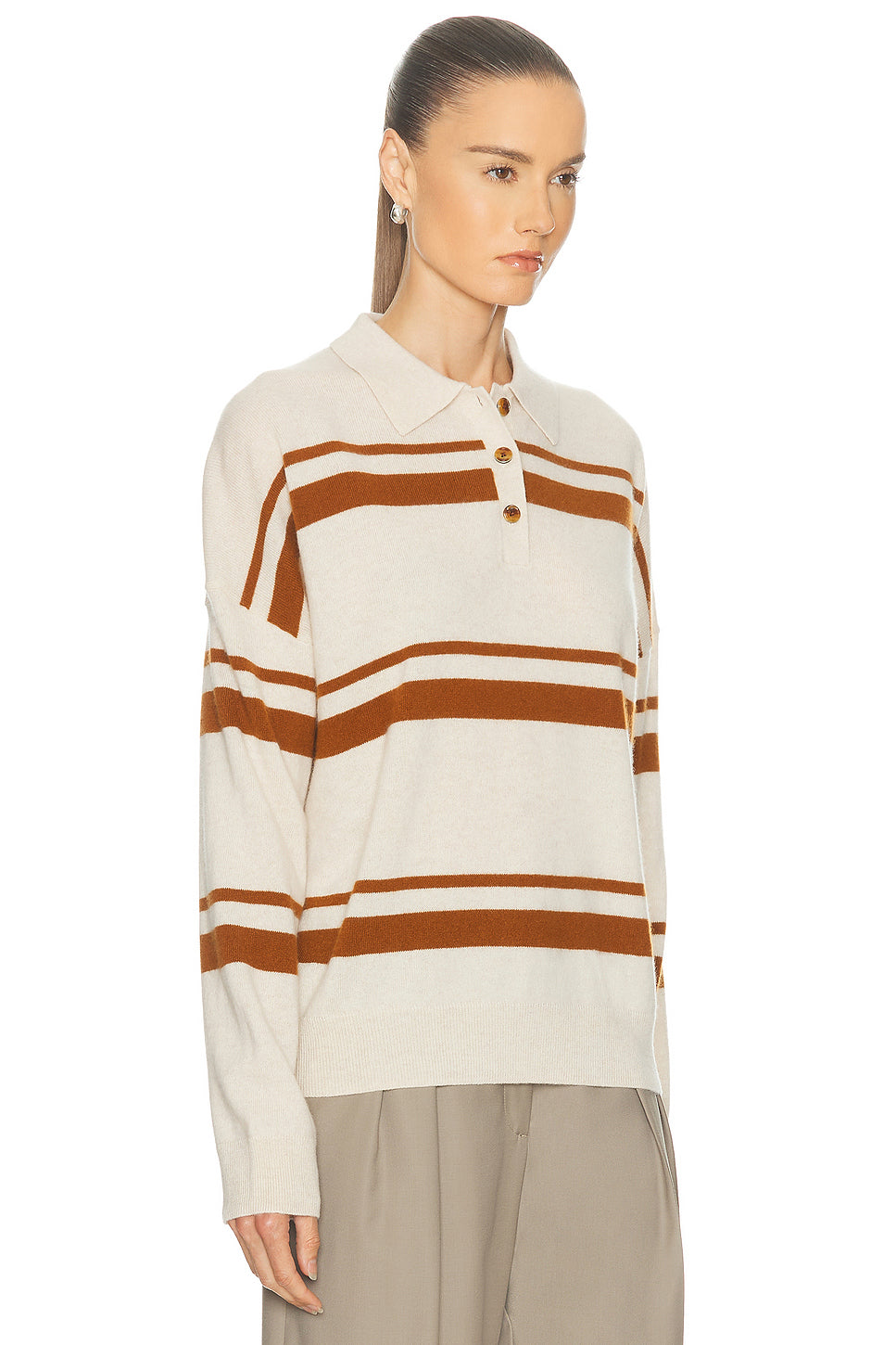 Cashmere Striped Polo Top