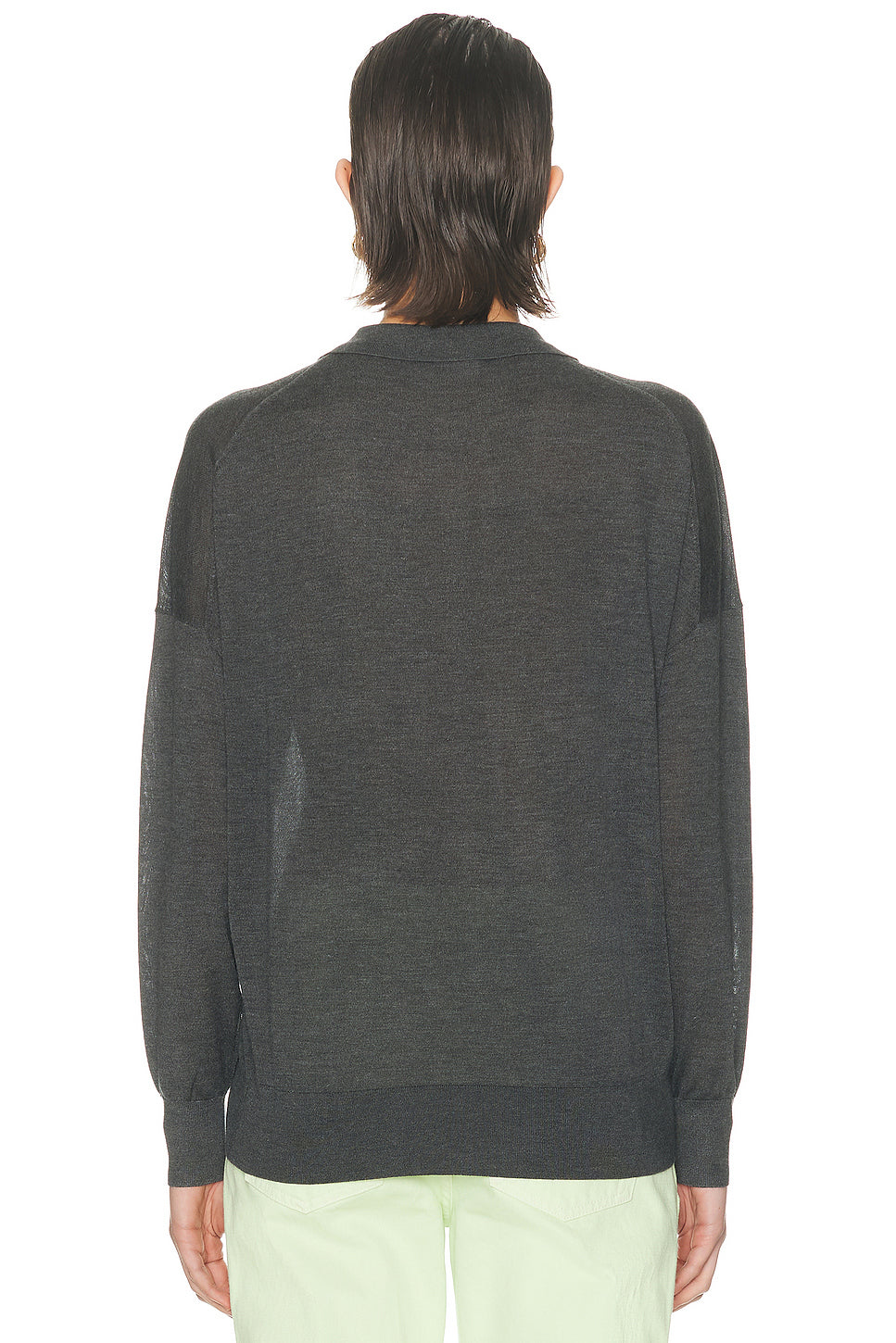 Silk Cashmere Boxy Long Sleeve Polo Top