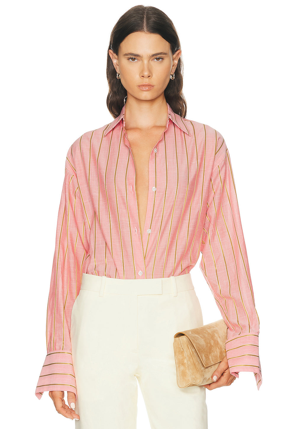 Stripe Boxy Long Sleeve Button Up Shirt