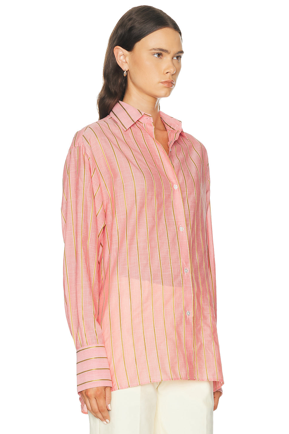 Stripe Boxy Long Sleeve Button Up Shirt