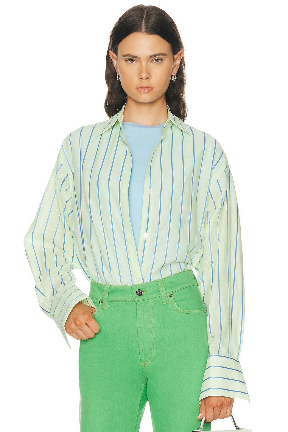 Stripe Boxy Long Sleeve Button Up Shirt