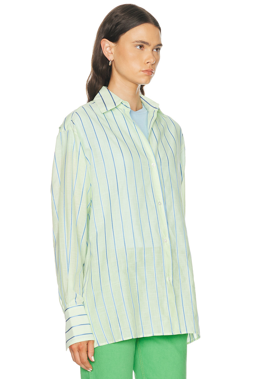 Stripe Boxy Long Sleeve Button Up Shirt