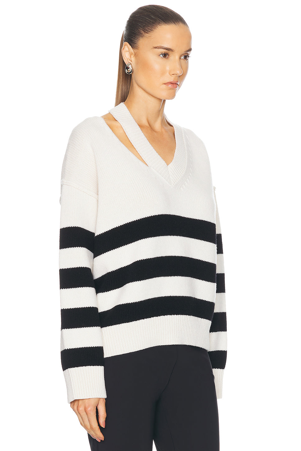 Deconstructed Cashmere Knitted Breton V-Neck Sweater