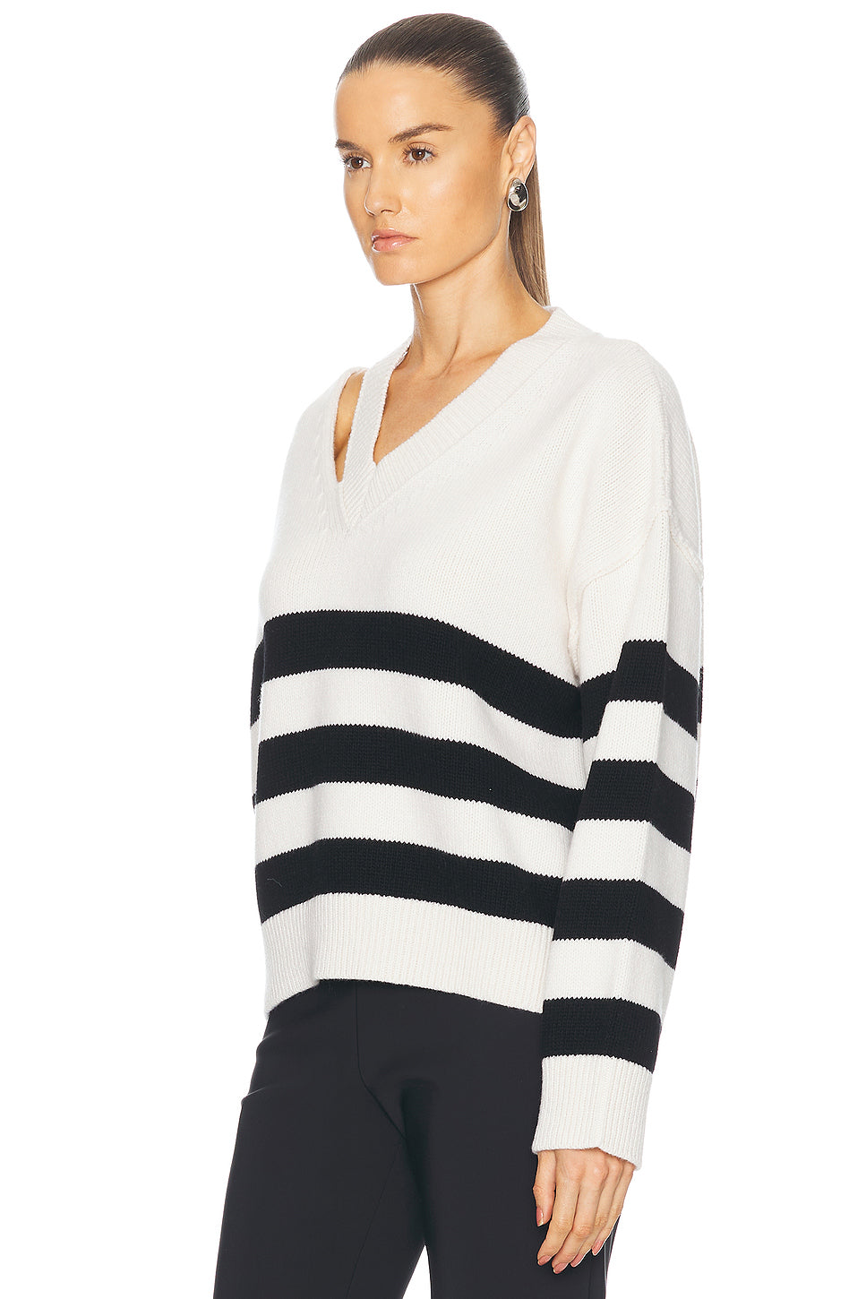 Deconstructed Cashmere Knitted Breton V-Neck Sweater