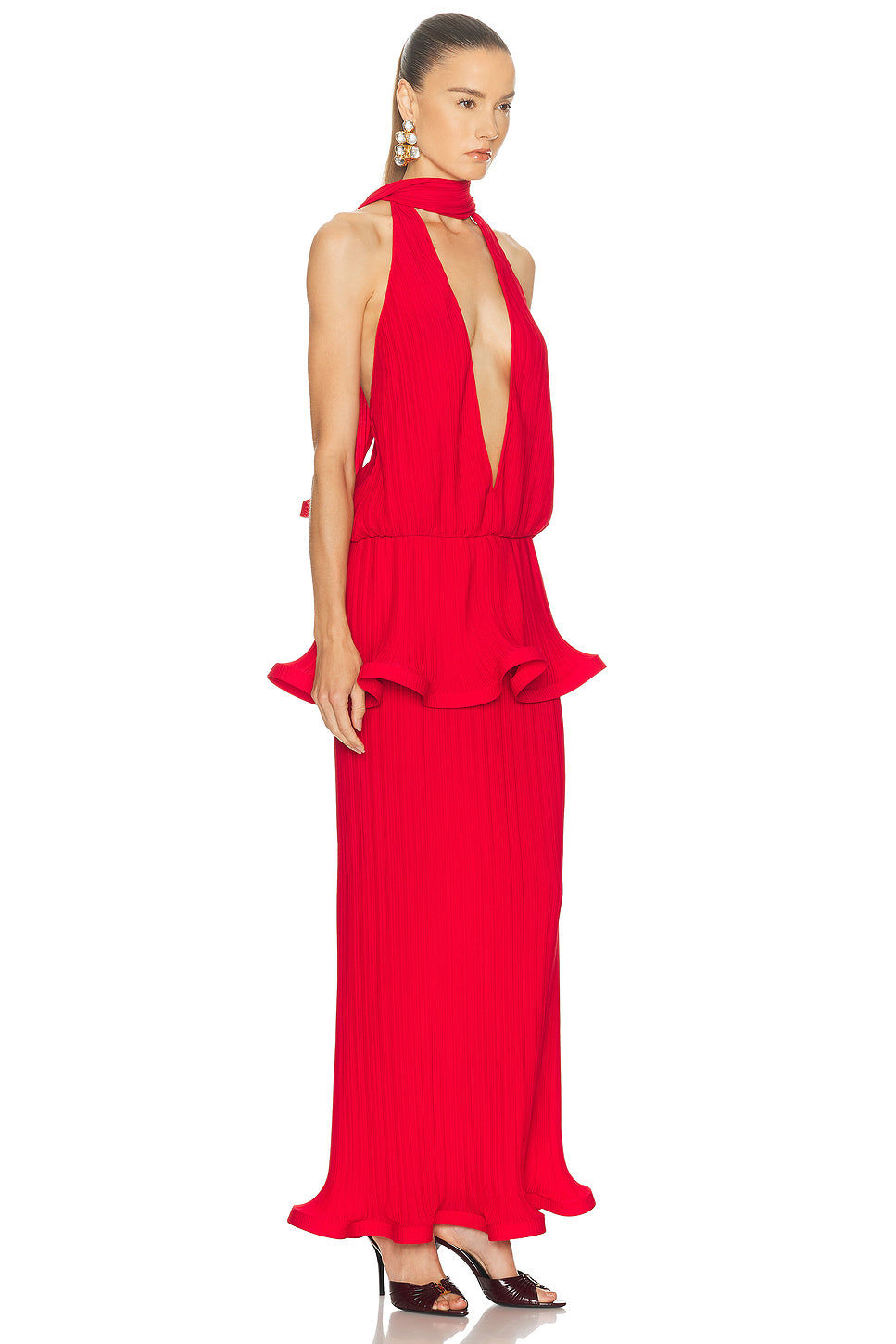 Plunge Neck Long Dress