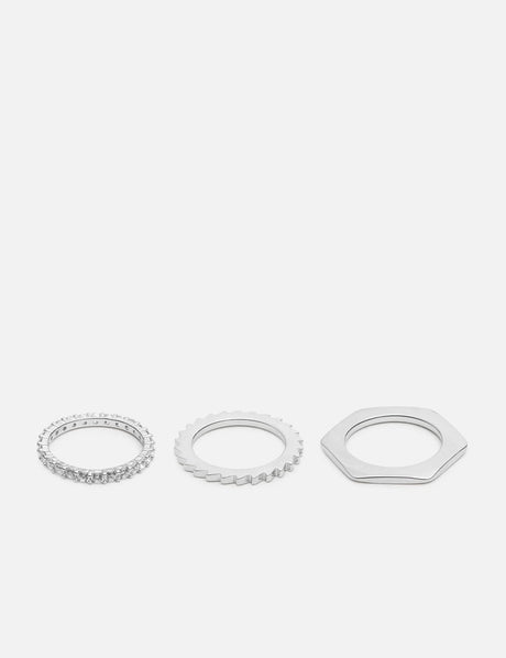 Hex-nut gear eternity rings set of 3