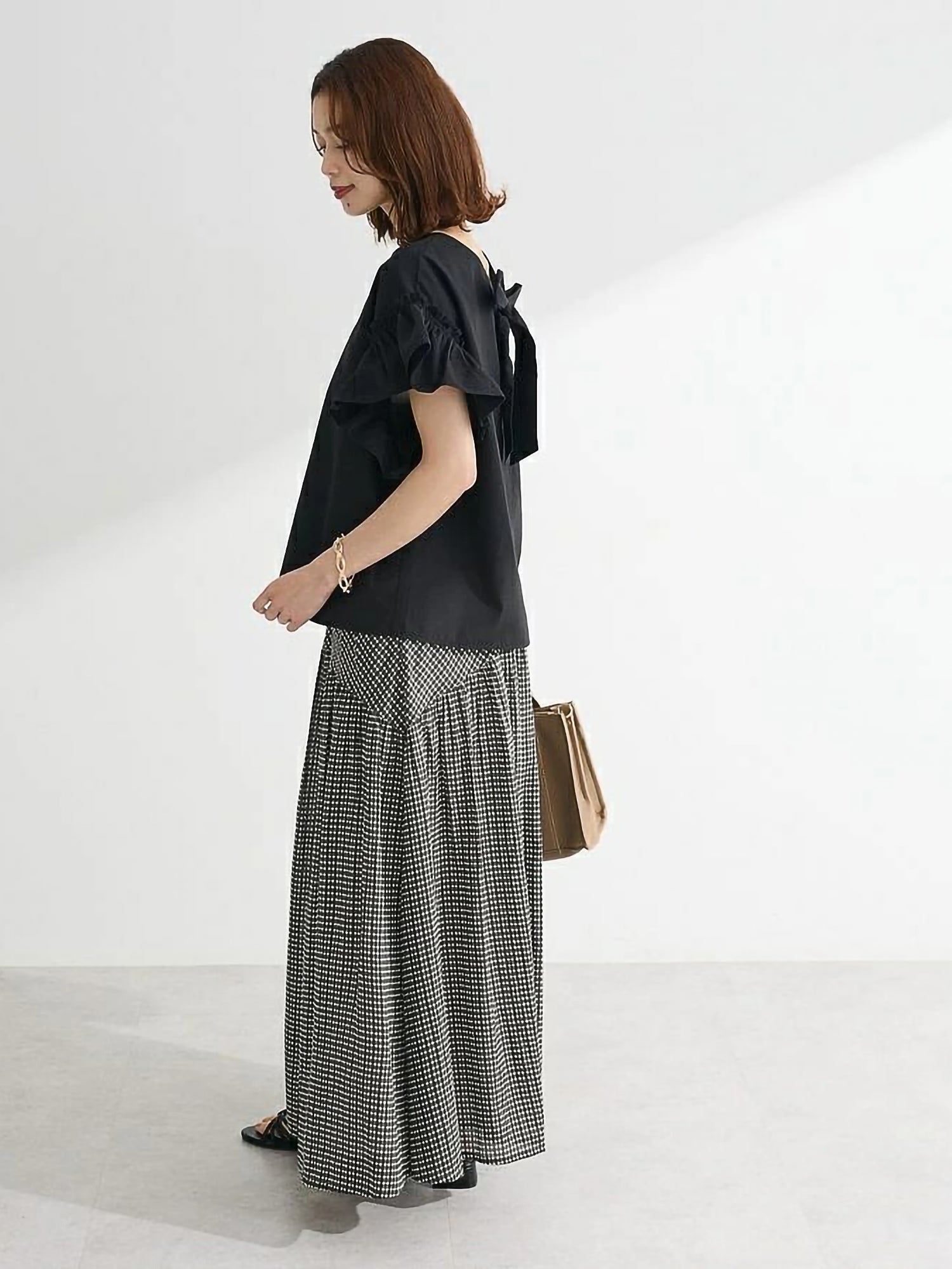 Ryota Gathered Skirt With Round Panel Pattern