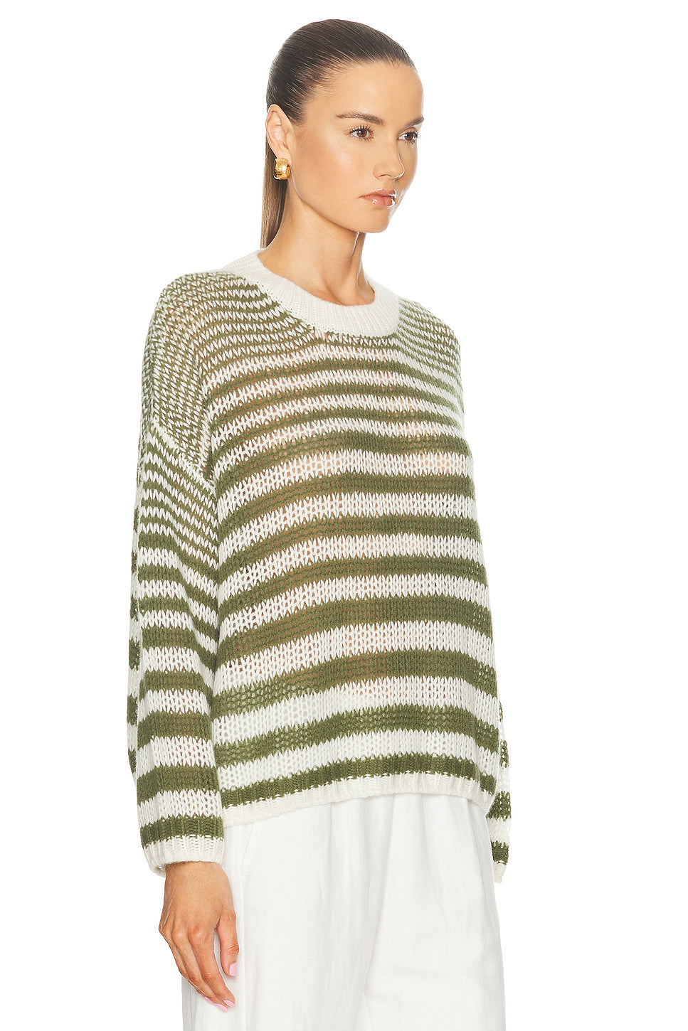 Sheyla Slouchy Open Crewneck Striped Pullover Sweater