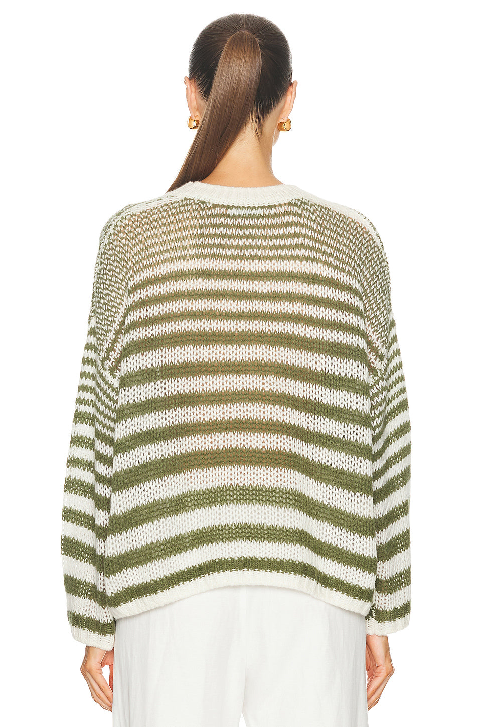 Sheyla Slouchy Open Crewneck Striped Pullover Sweater