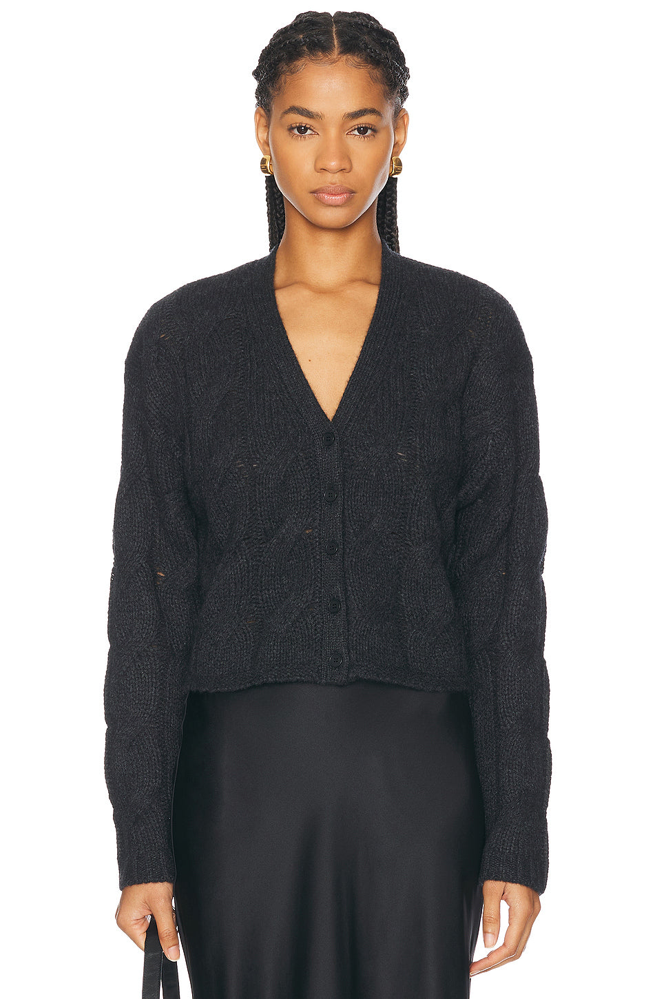 Jolie V Neck Cropped Cable Knit Cardigan