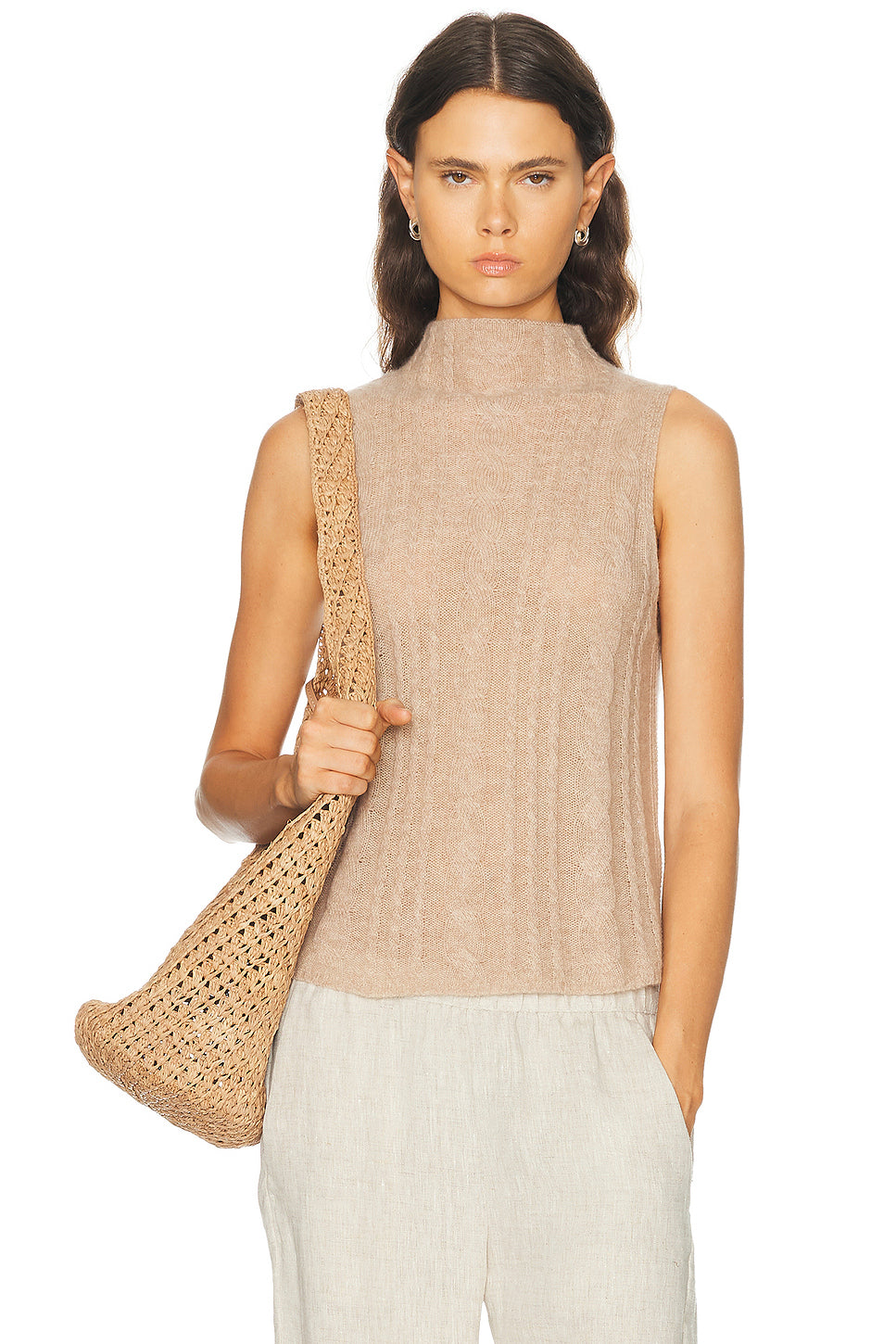 Salvia Sleeveless Cable Turtleneck Sweater