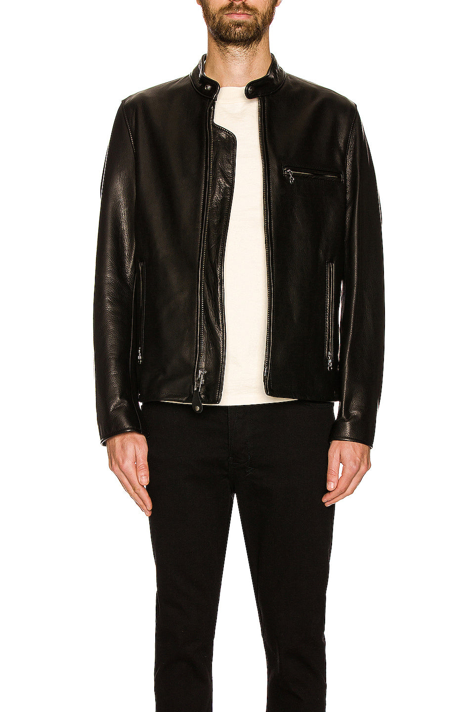 Waxed Natural Pebbled Cowhide Cafe Leather Jacket