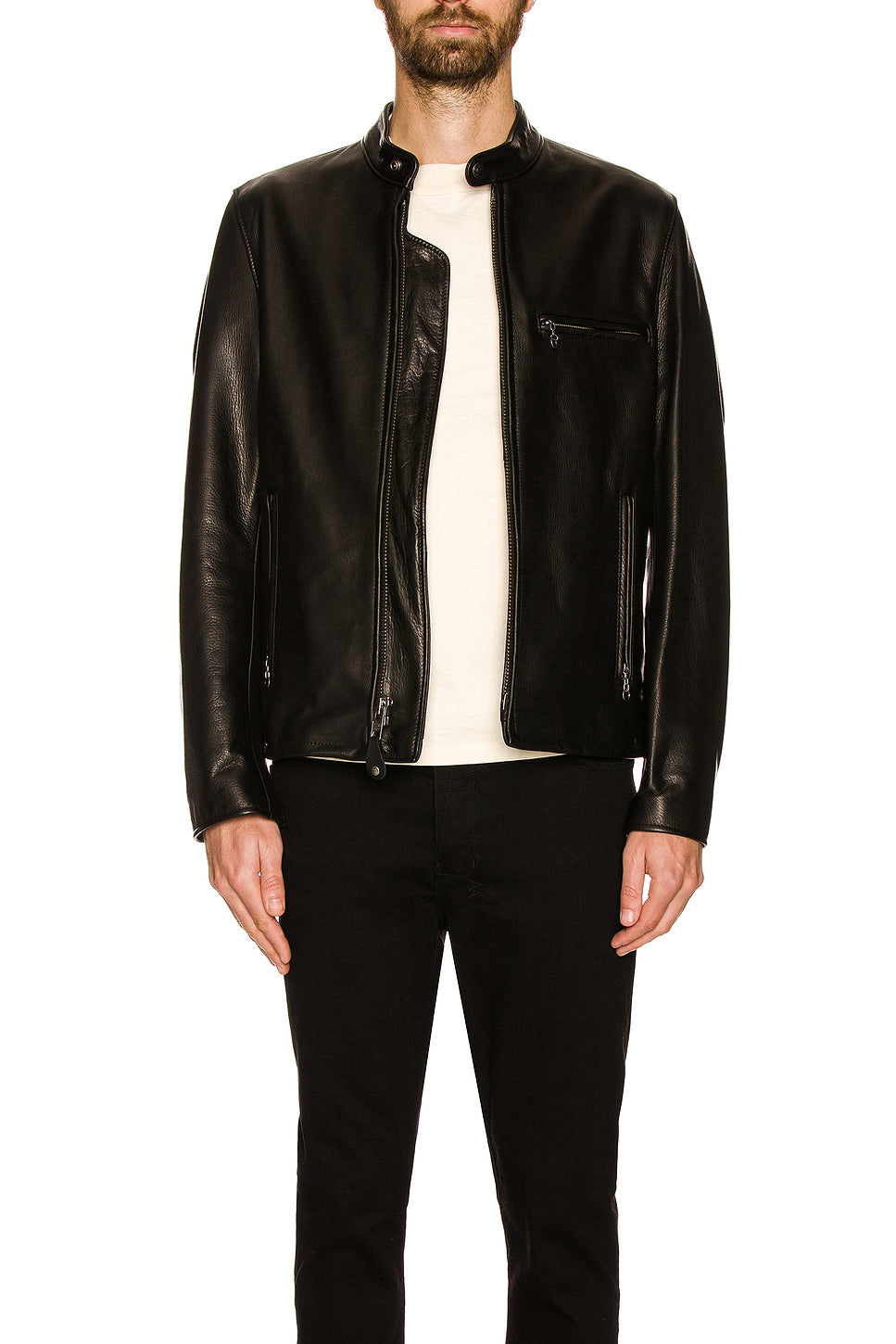 Waxed Natural Pebbled Cowhide Cafe Leather Jacket