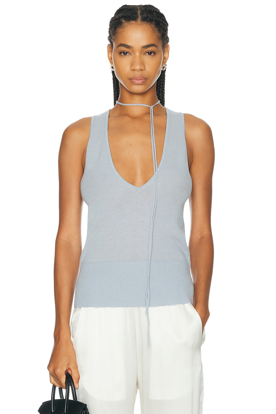 Plunge Rouleau Knit Tie Top