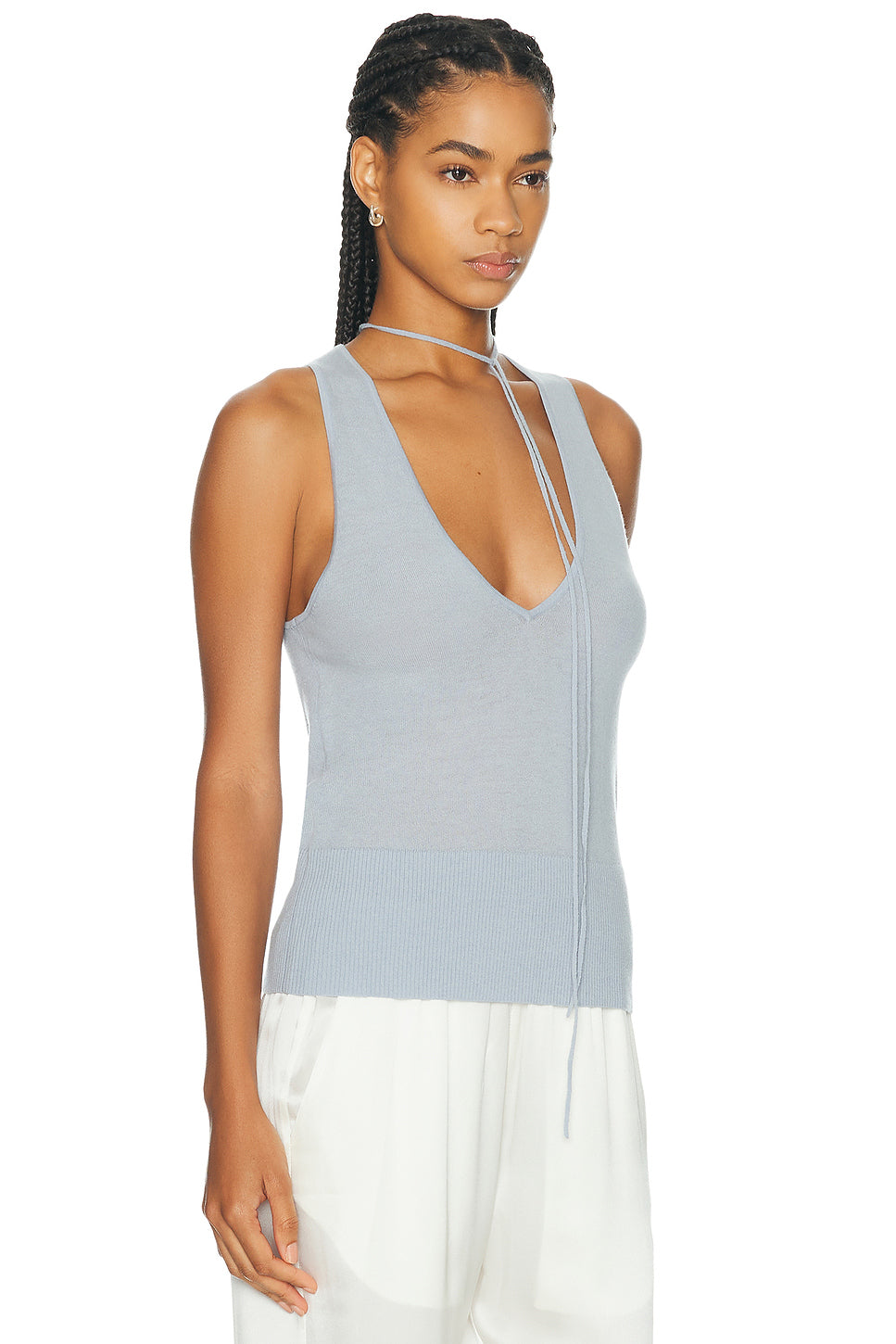 Plunge Rouleau Knit Tie Top