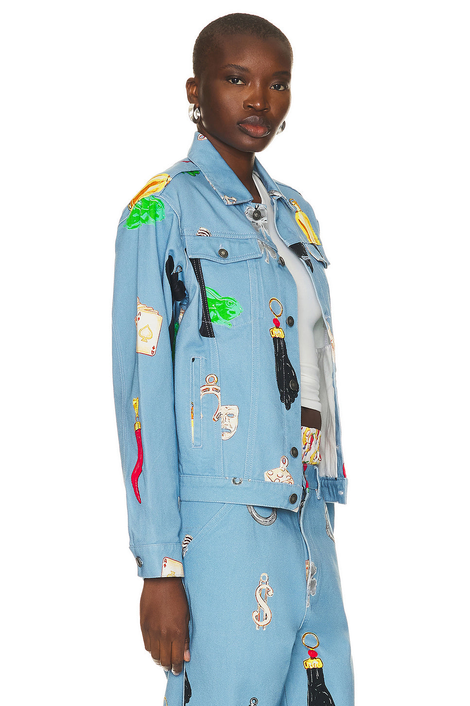 Unisex Charm Print Denim Jacket Woven