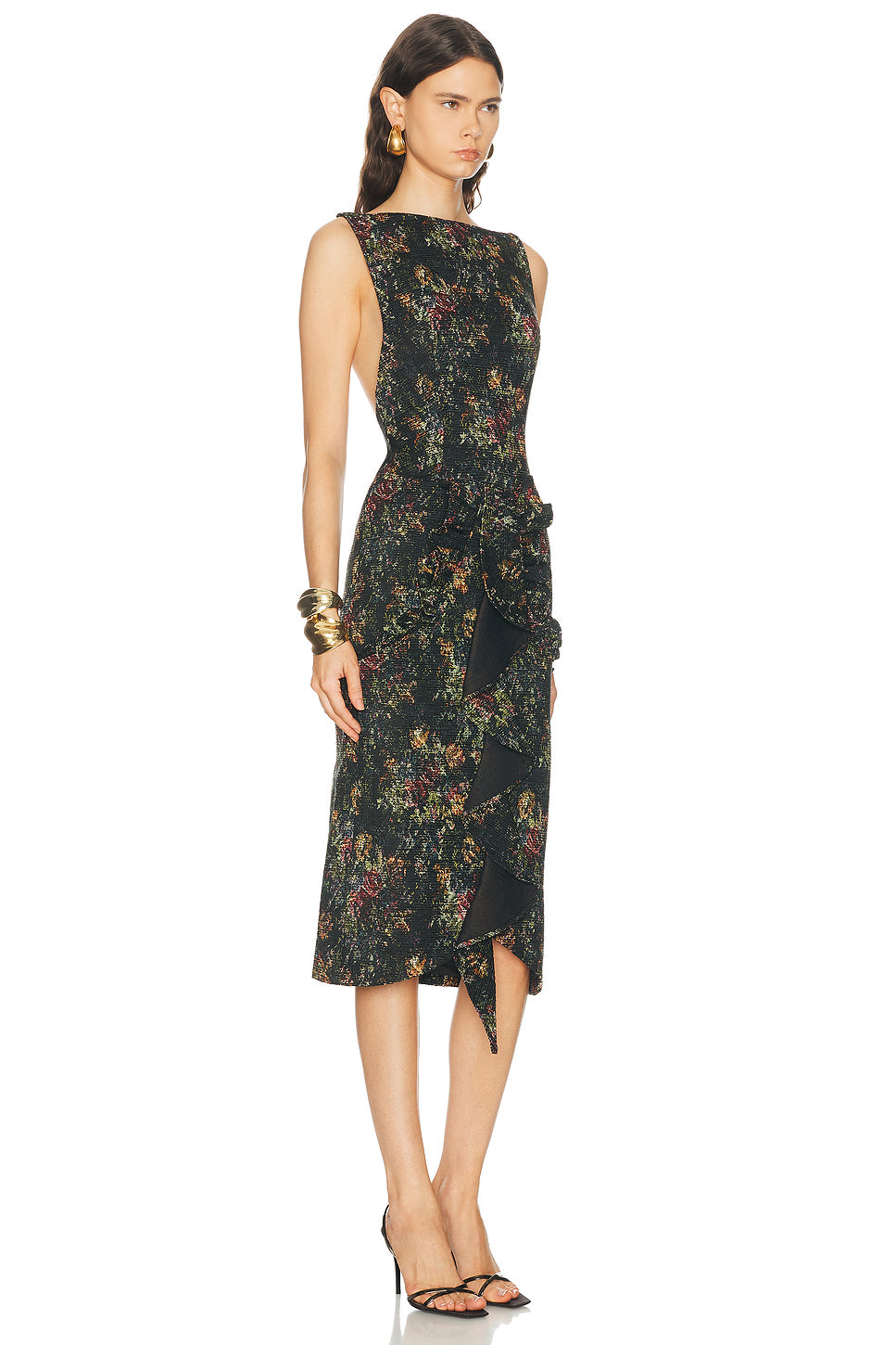 Ruffled Trim Long Gown