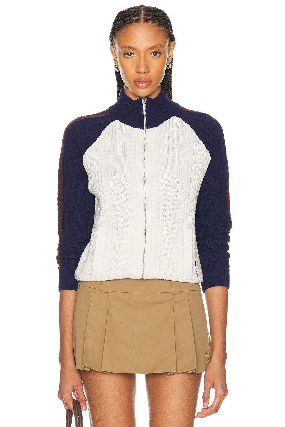 Color-Block Raglan Sleeve Knit Cardigan