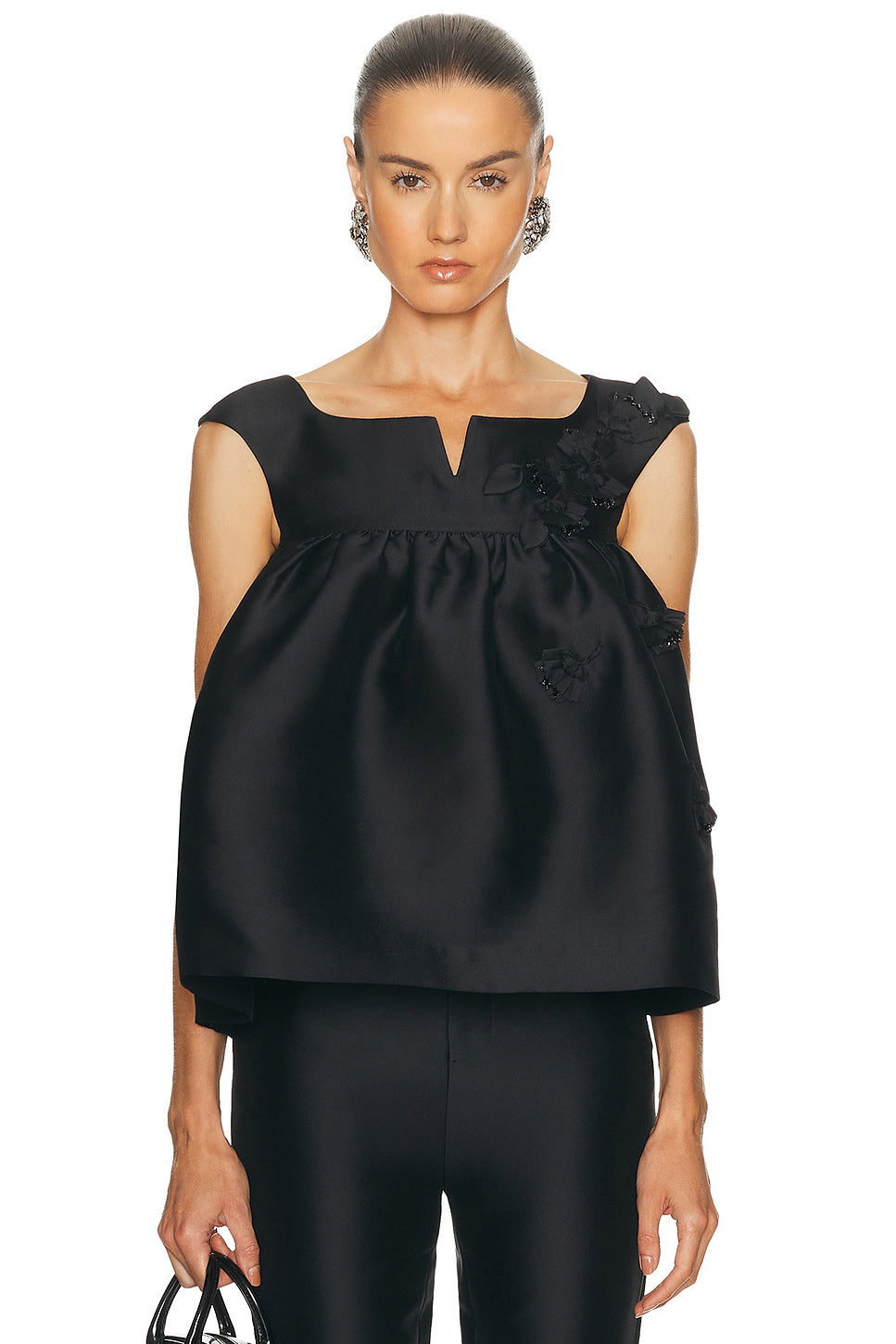 Notched Fluffy Sleeveless Top