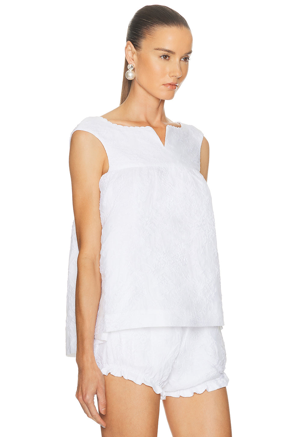 Notched Fluffy Sleeveless Top