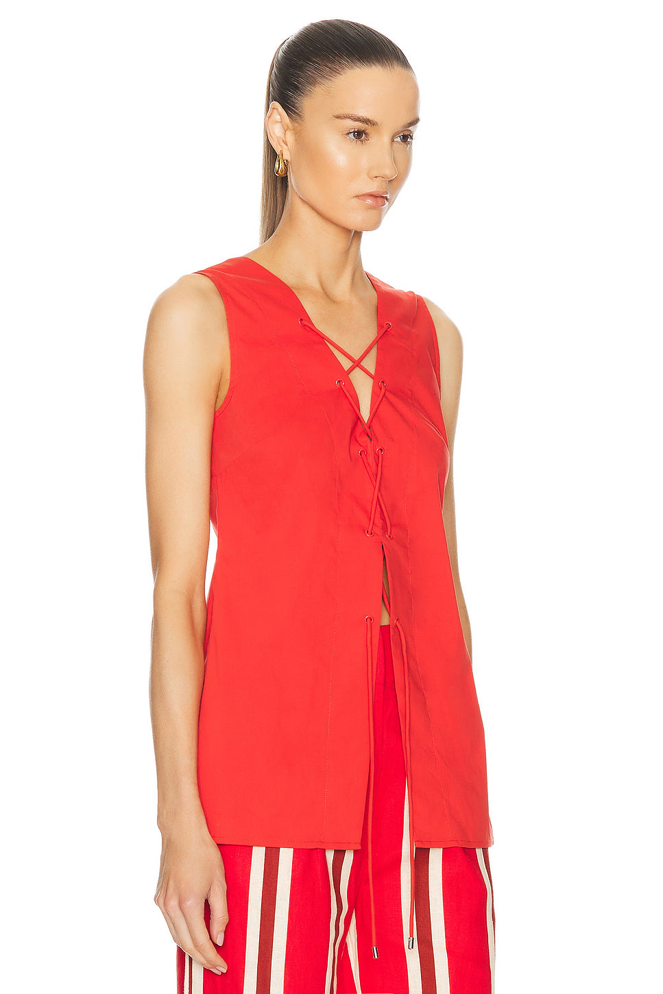 Pomegranate Poplin Front Tie Top