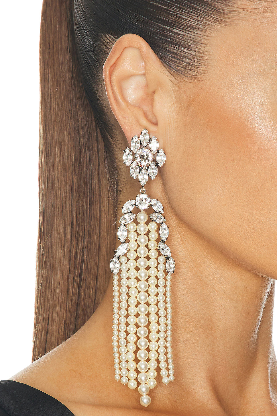 Rhinestone & Pearl Chandelier Earrings