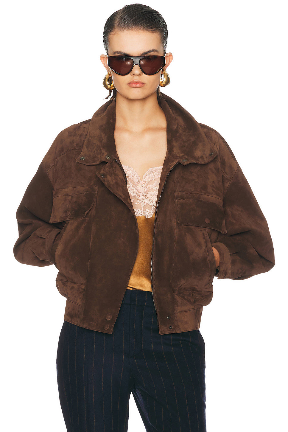 Suede Funnel Neck Jacket