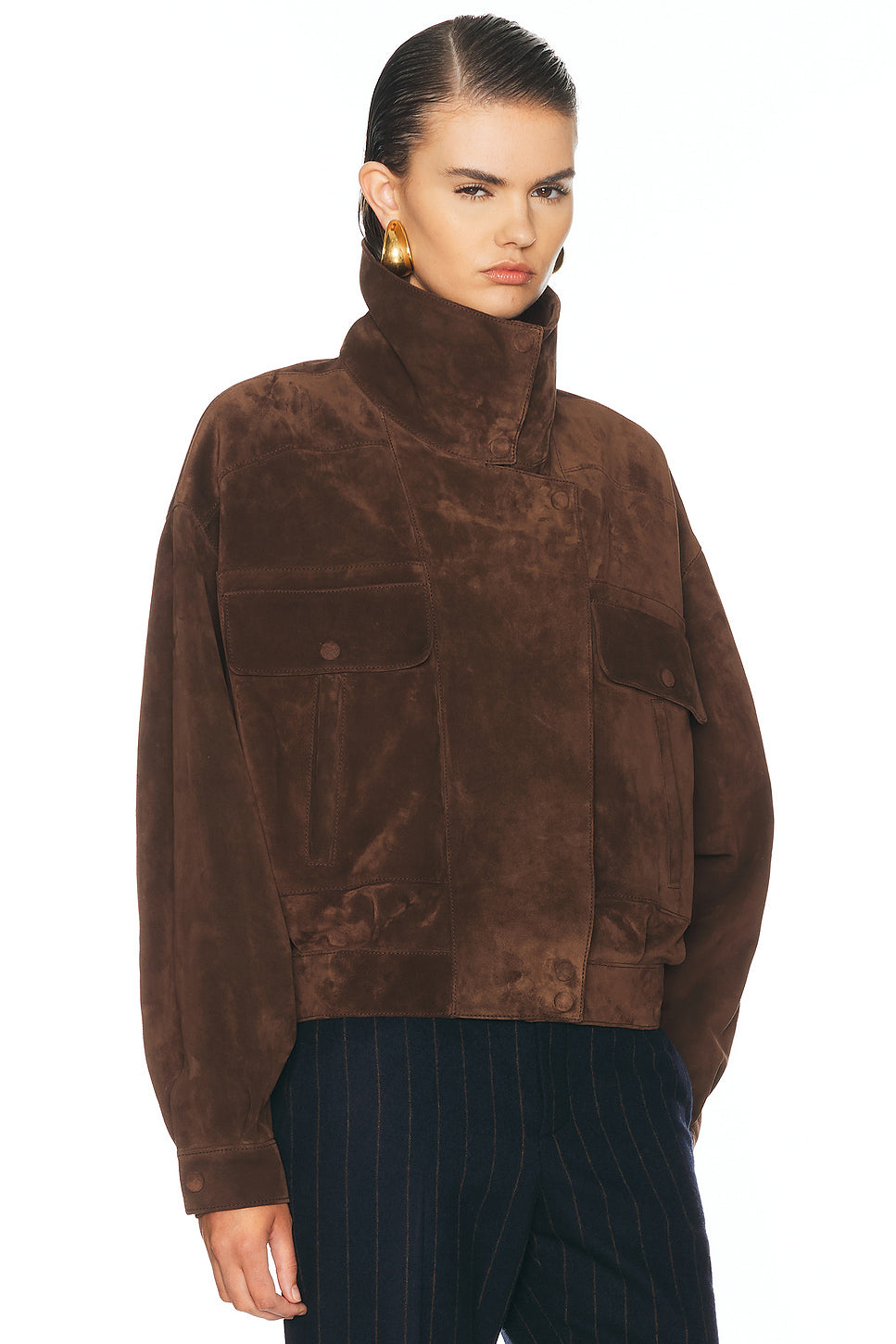 Suede Funnel Neck Jacket
