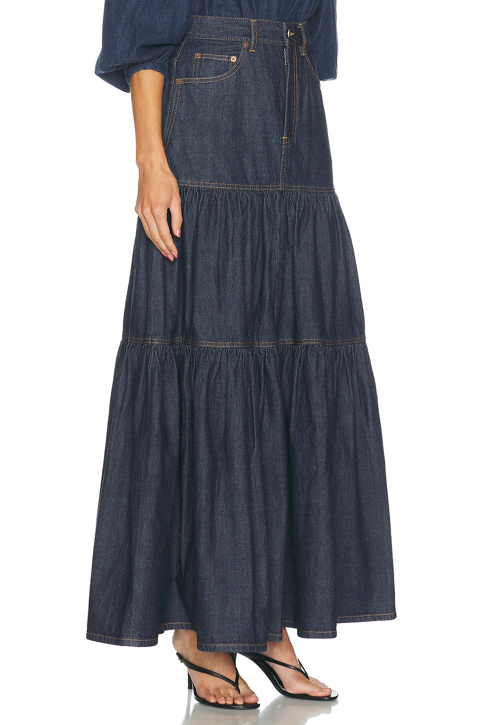 Denim Long Ruffle Skirt