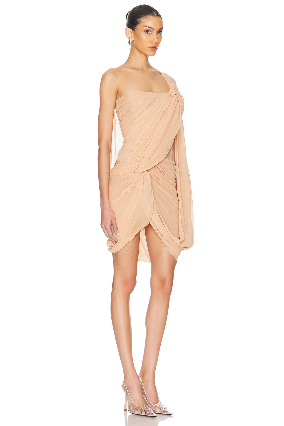 Creponne Asymmetric Drape Mini Dress