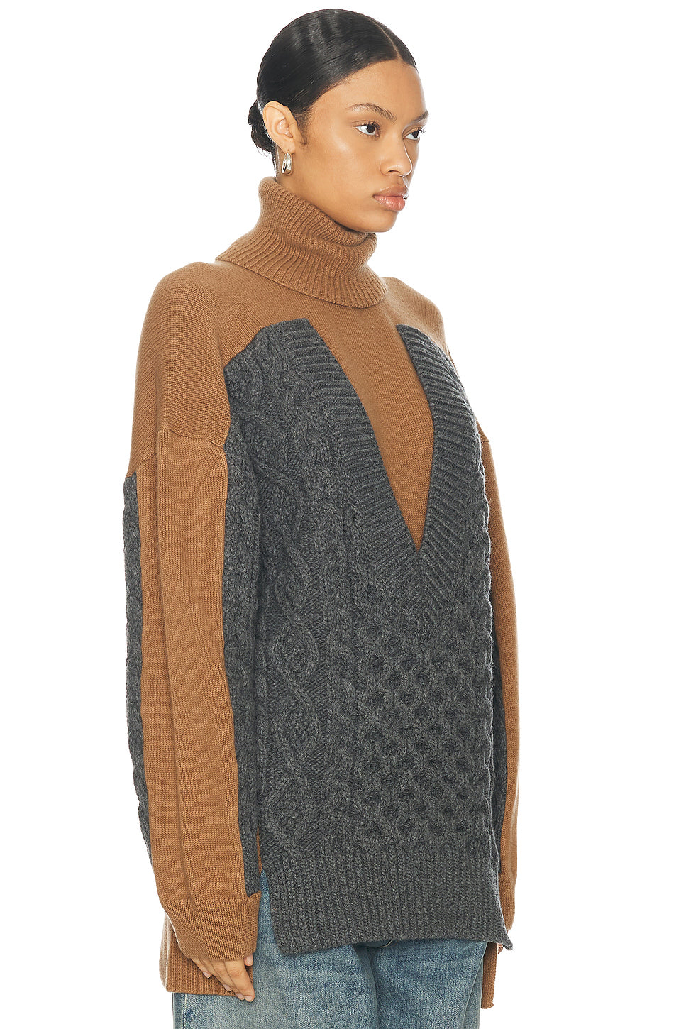 Oversized Paneled Cable Turtleneck Sweater