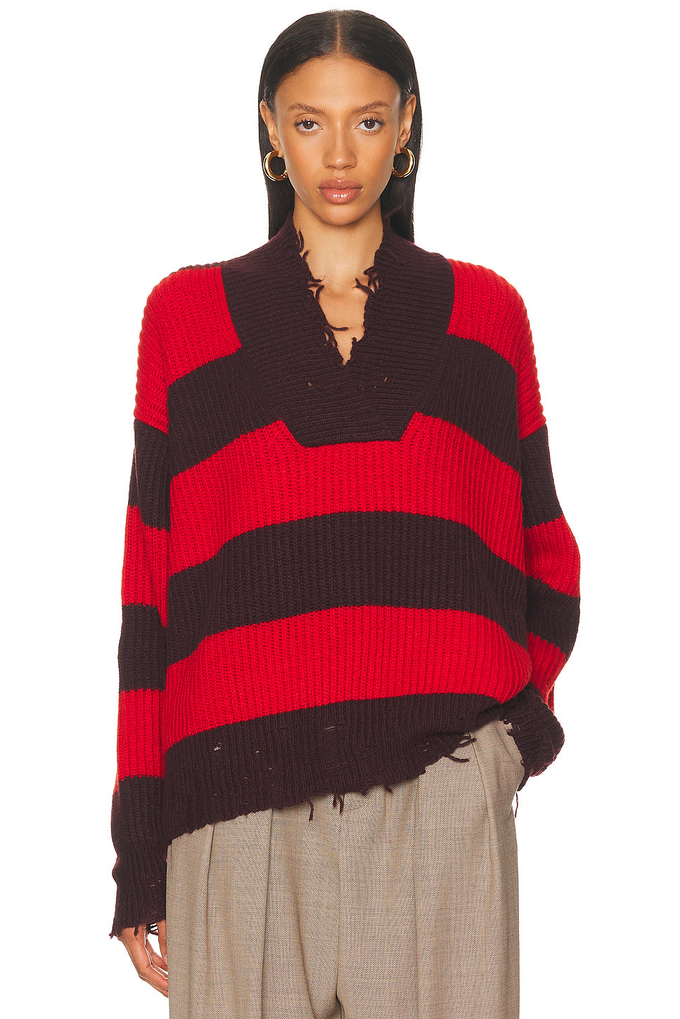 Sporty Stripe V Neck Jumper
