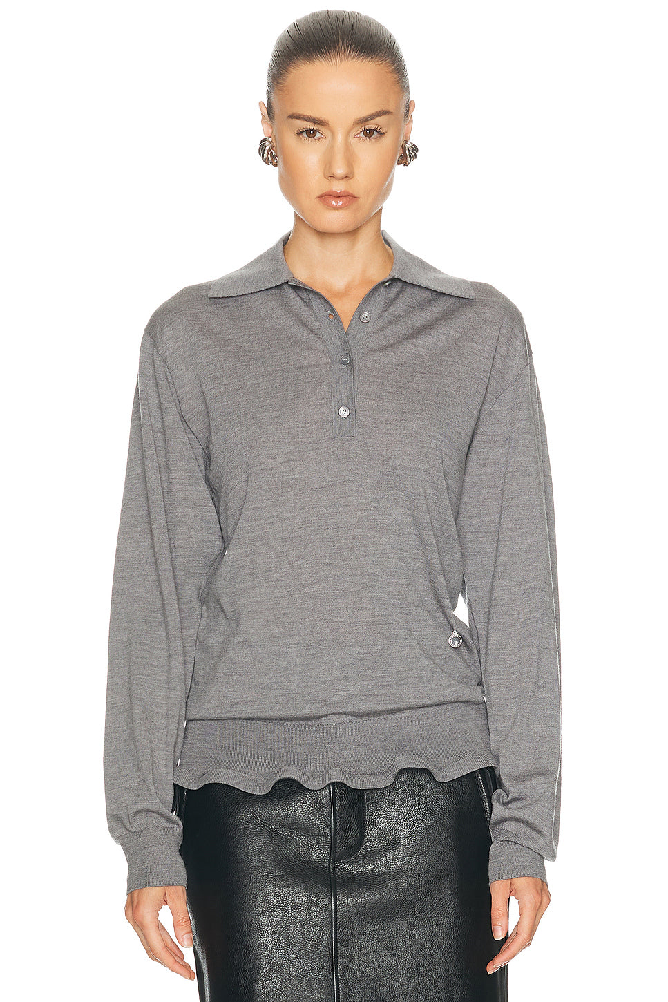 Light Wool Frill Polo Sweater