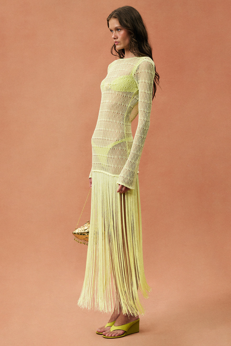 for FWRD Long Sleeve Fringe Maxi Dress