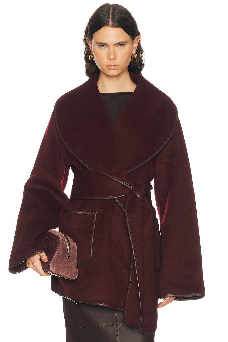 Dulcetta Wool Coat With Leather Piping