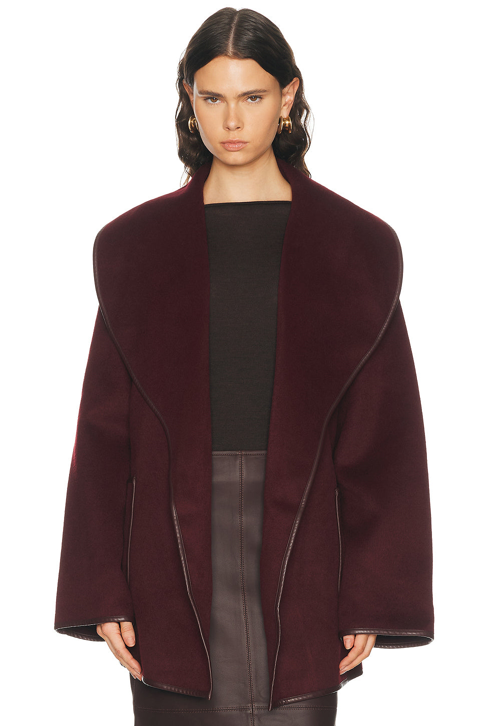 Dulcetta Wool Coat With Leather Piping