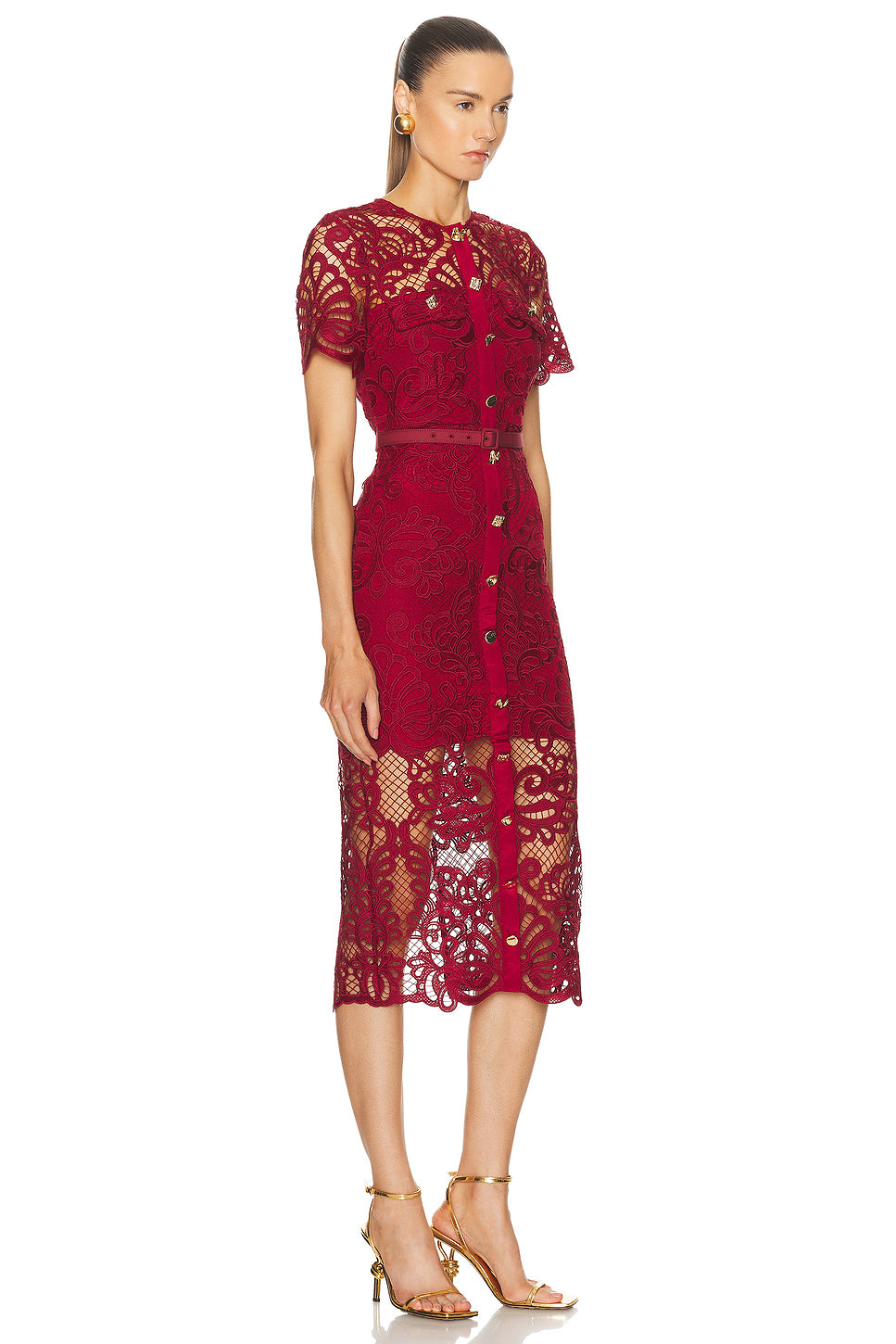 Guipure Lace Button Midi Dress