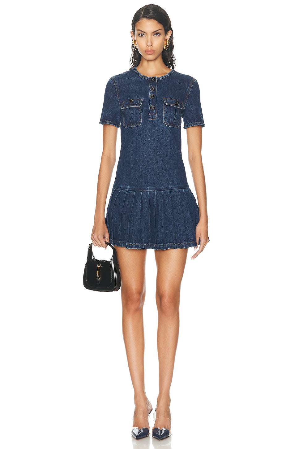 Pleated Denim Mini Dress