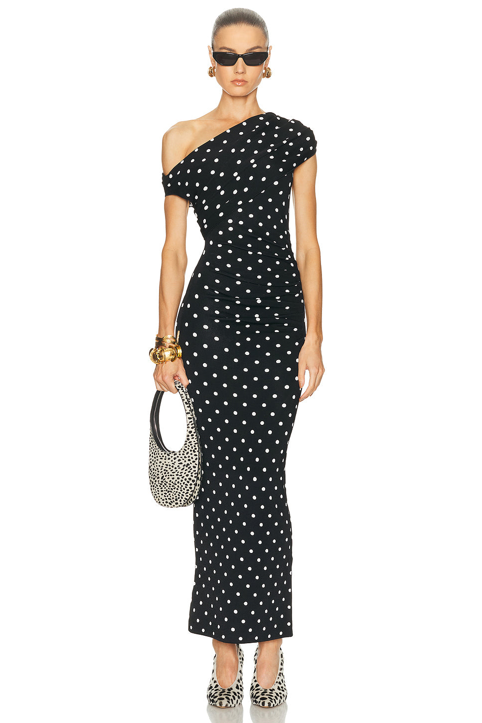 Polka Dot Draped Midi Dress