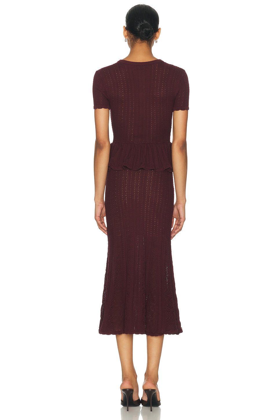 Pointelle Peplum Knit Midi Dress