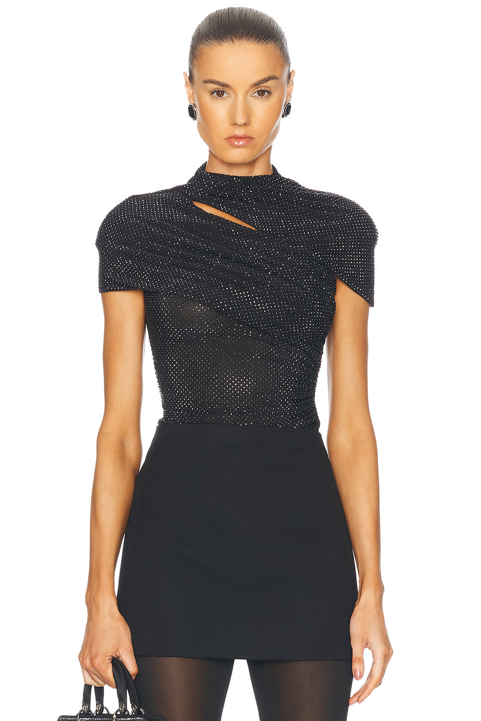 Rhinestone Mesh Cut Out Top