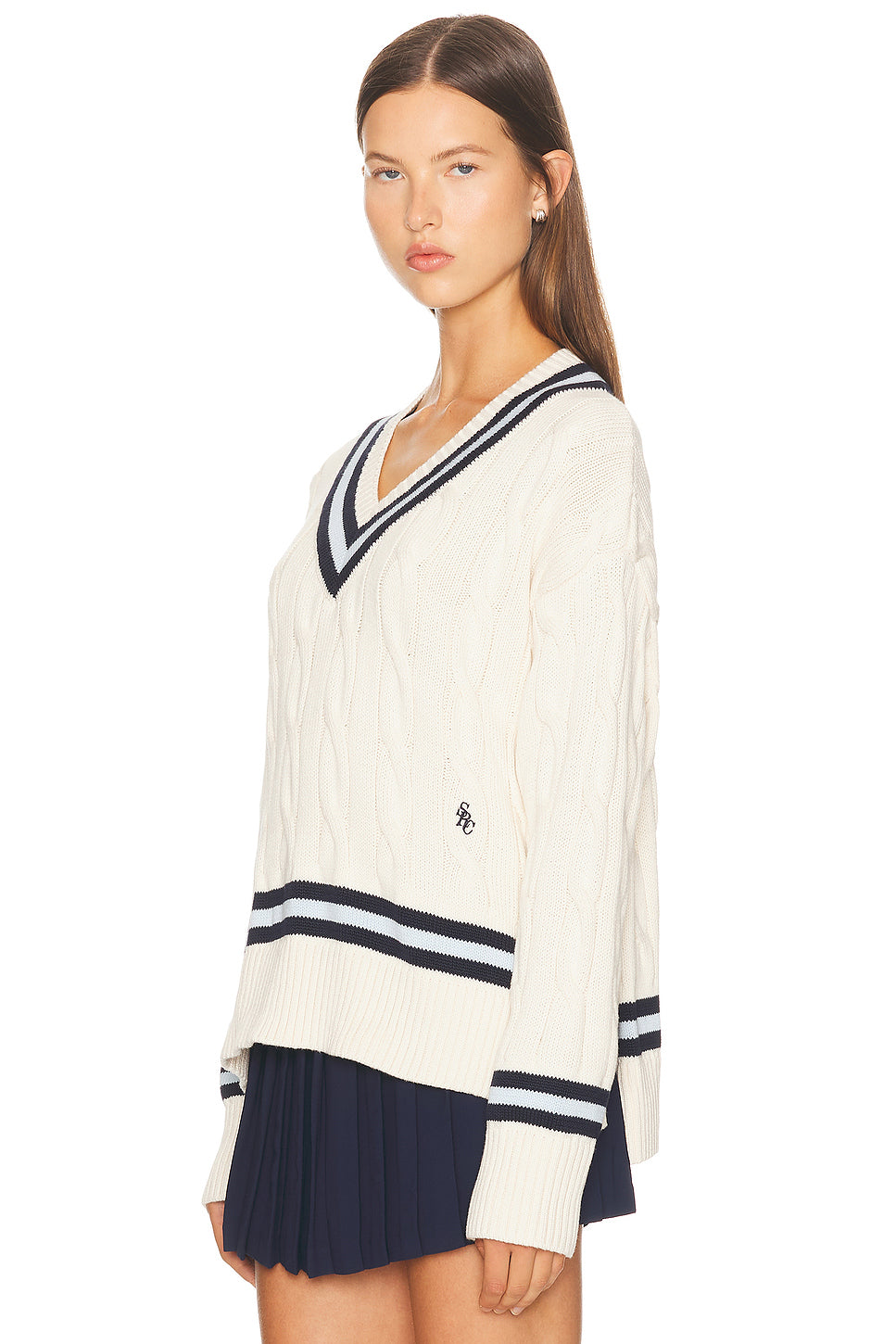 Cableknit V Neck Sweater
